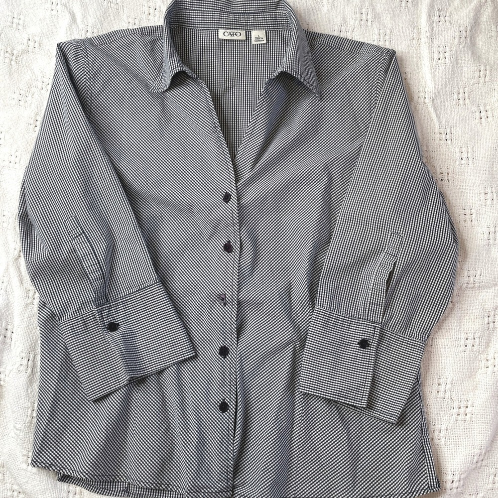 Cato Womens Button Up Shirt Gingham Check Print Long Sleeve Size L‎